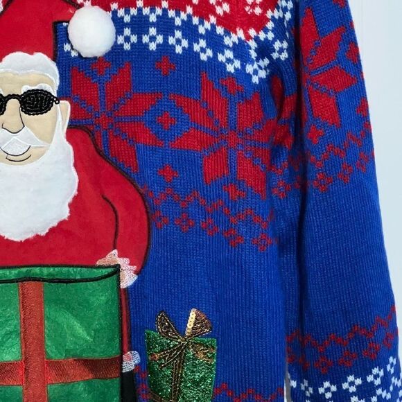 Jolly Sweaters Santa Sweater Women’s Medium Red Green Blue Holiday Ugly Sweater - Picture 6 of 13